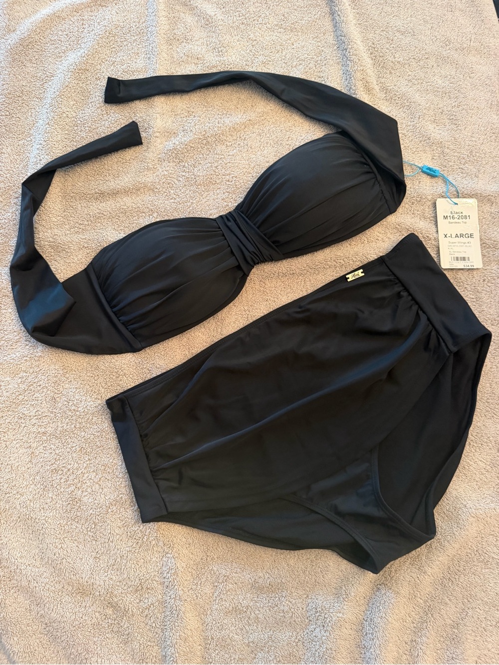 High-Waist Black Bandeau Bikini Set - X-Large